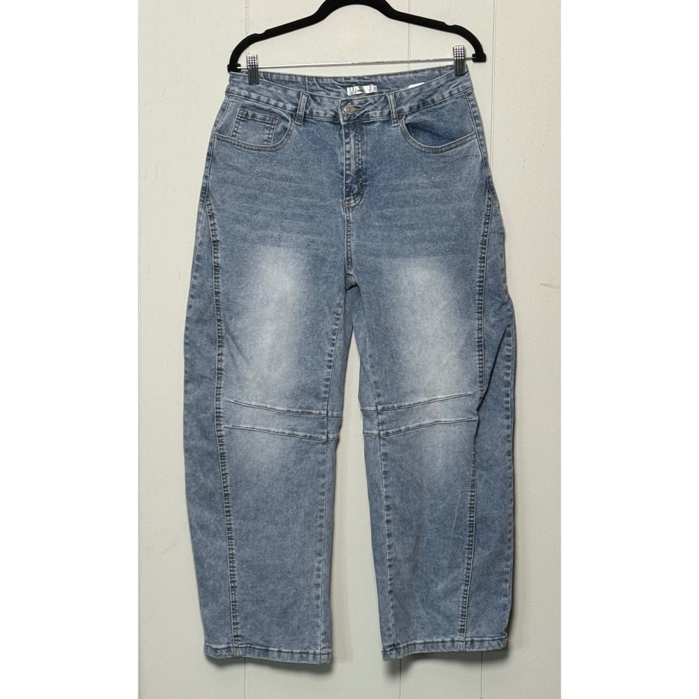 Loemes Women's Light Wash High Waisted Barrel Wide Leg Jeans Size L 28